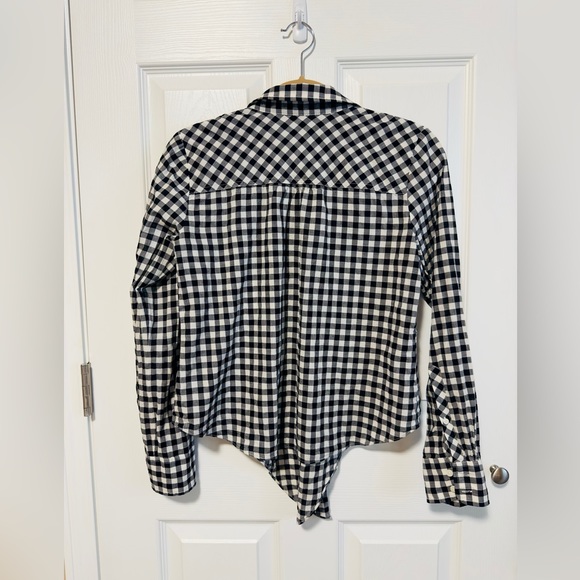 Women’s J Crew Gingham Check Black and White Shirt Tie Waist Sz S - Picture 3 of 9
